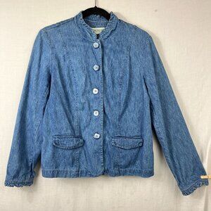 Vintage 90s Vermont Country Store Denim Ruffle Jacket Womens L Cottage Western